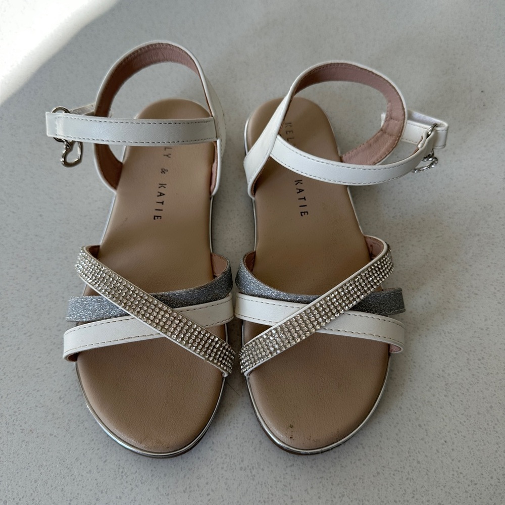 Kelly & Katie White and Silver Sandals with Multi-Strap Design - size 1
